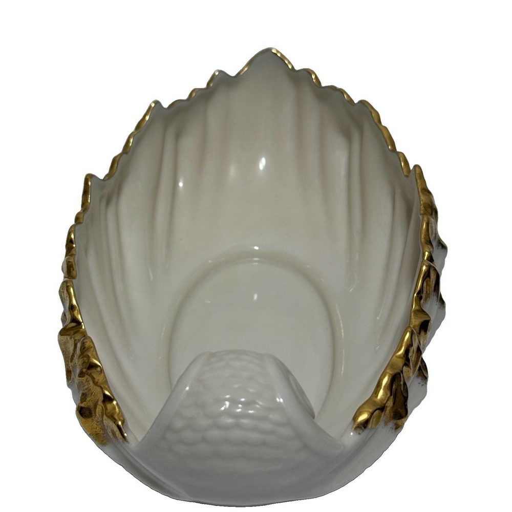 Lenox Shell Dish Bowl Ivory Gold Trim 24K USA Nautilus Seashell Trinket Vintage